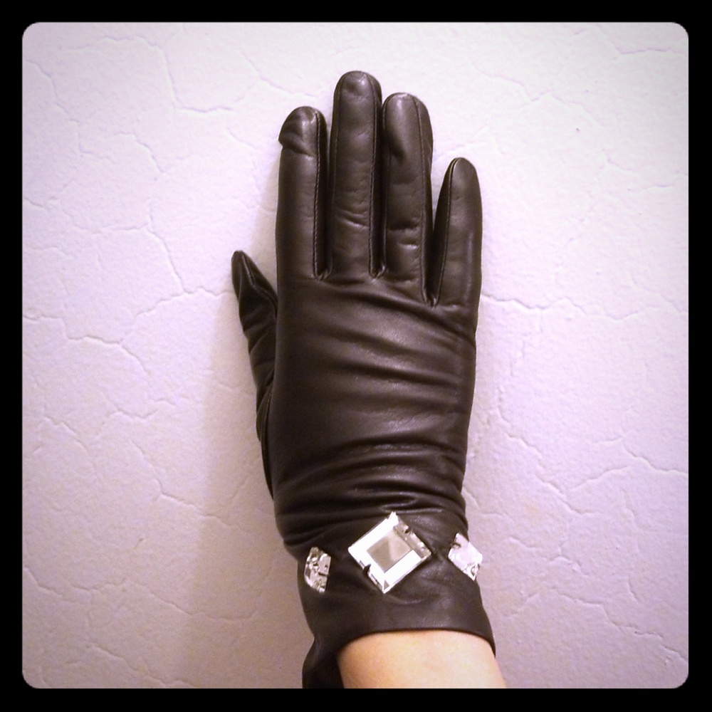 BROWN LEATHER GLOVES/CASHMERE LINING SIZE S/L NWT
